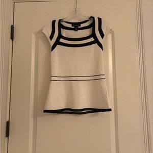 White House Black Market Black and White Peplum Blouse